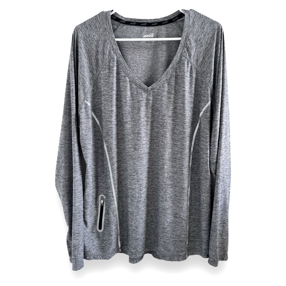 Avia Reflective V-Neck Performance Pullover Zipper Pocket + Thumbholes Size XXL
